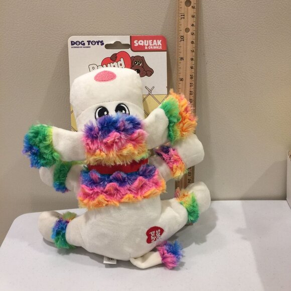 POUND PUPPIES Rainbow Squeak Crinkle 9" Plush Dog Toy - Picture 4 of 4